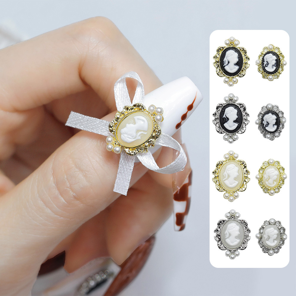 5 uds barroco Vintage belleza cabeza decoración de uñas accesorios de joyería dijes diamantes de imitación perla Metal suministros de manicura herramienta