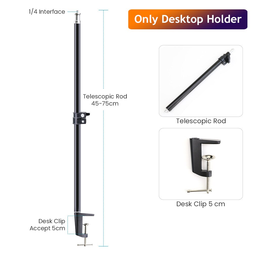 LED Ring Light - Dimmable Selfie Lamp with Stretchable Phone Holder Clip for Live Photo Studio: Only Desktop Holder