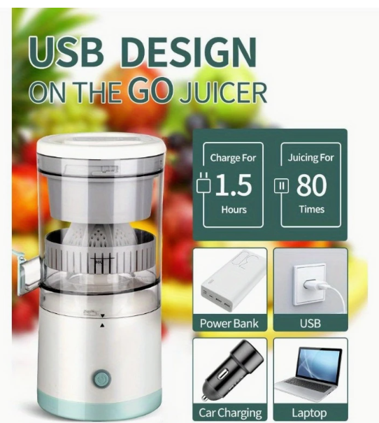 1PC - Draagbare USB oplaadbare sapcentrifuge - Automatische fruitblender voor vers sinaasappel- en citroensap, draadloos!