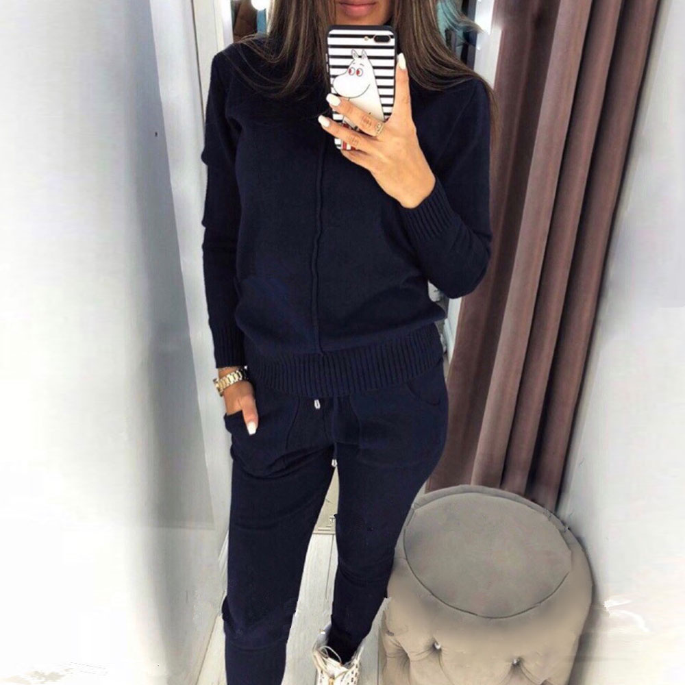 Rlyaeiz Woman Wool Knitted Suit Soft Warm Winter 2 Piece Set Women Female Knitting Pullover + Pants Sportswear Female Tracksuit