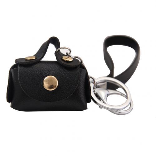 Kvinder kunstlæder mini nøgleringskæde håndtaske vedhæng rygsæk nøglering ornament øretelefon opbevaring pengepung: Sort