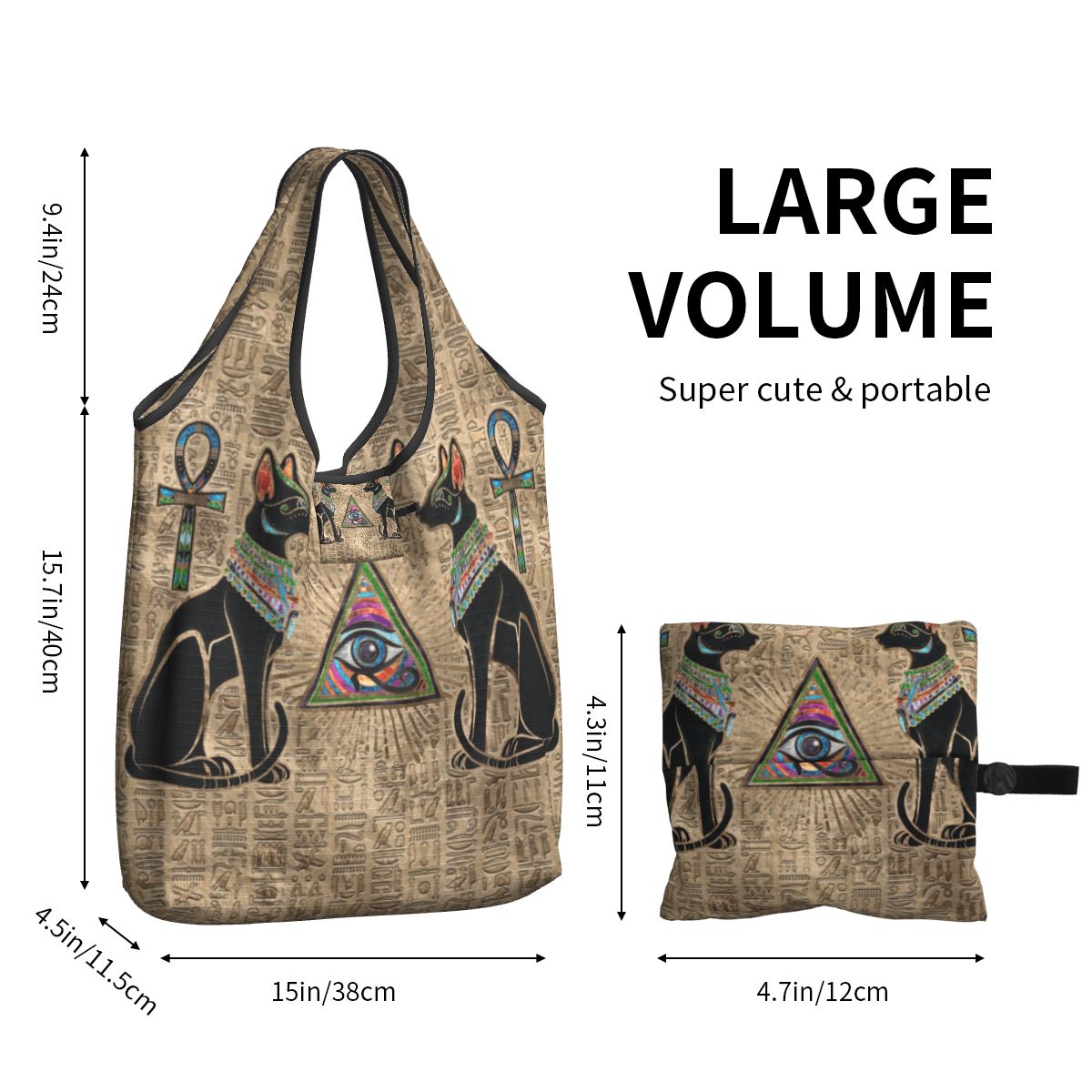 Custom Reusable Egyptian Cats And Eye Of Horus Shopping Bag Women Tote Bag Portable Ancient Egypt Groceries Shopper Bags