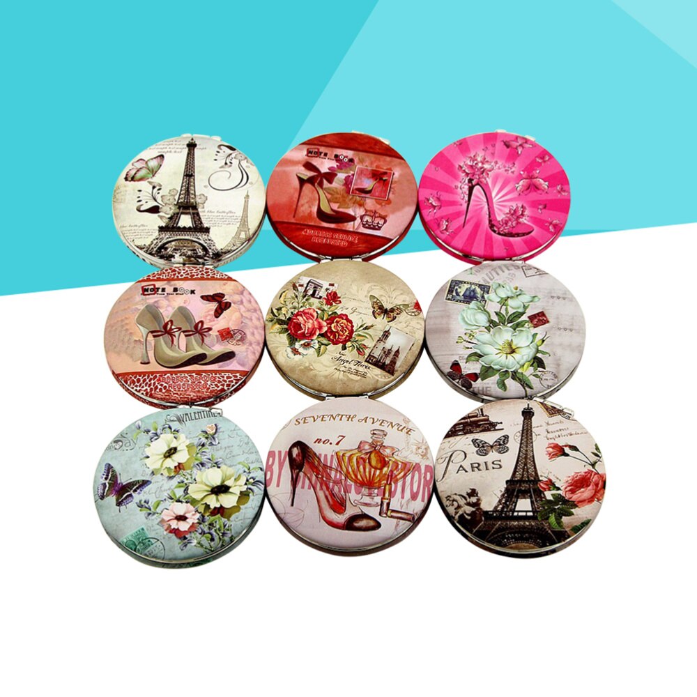 Damskie lustro przenośne lustro robić makijażu składane opatrunek z jednostronnym nadrukiem okrągłe małe lusterko podróżne robić makijażu (dwustronne Prin