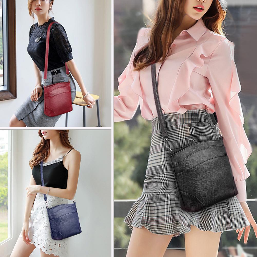 Simple Solid Color Shoulder Messenger Handbags Women Casual Small PU Leather Crossbody Bags