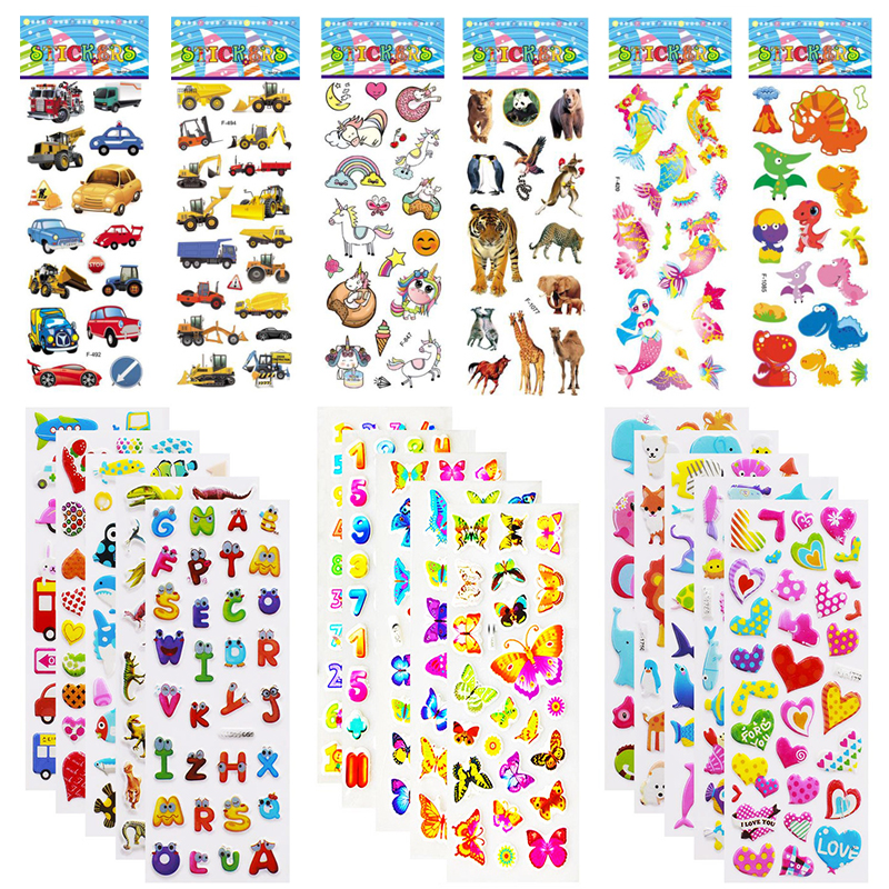 Children Bubble Stickers Cartoon Stickers Animals Fruits Fluffy Stationery Stickers Boys Girls Birthday TMZ