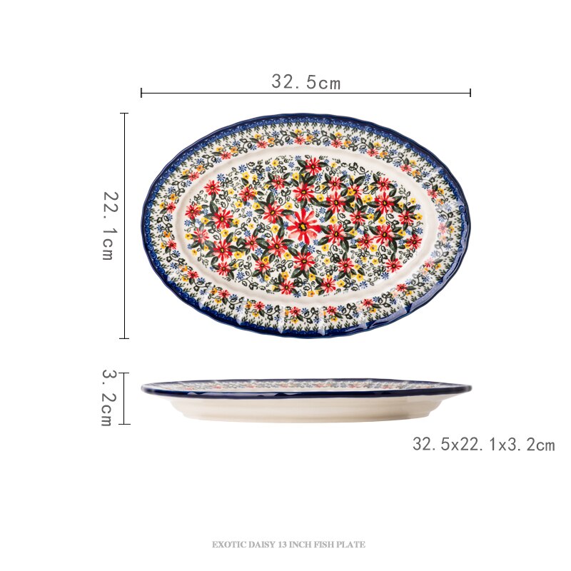 Vajilla de cerámica de Polonia para ensalada, juego de platos de tazón para platillo, plato de pescado de 13 pulgadas, tazón de fideos Binaural, olla de sopa de 2L: 13inch fish plate