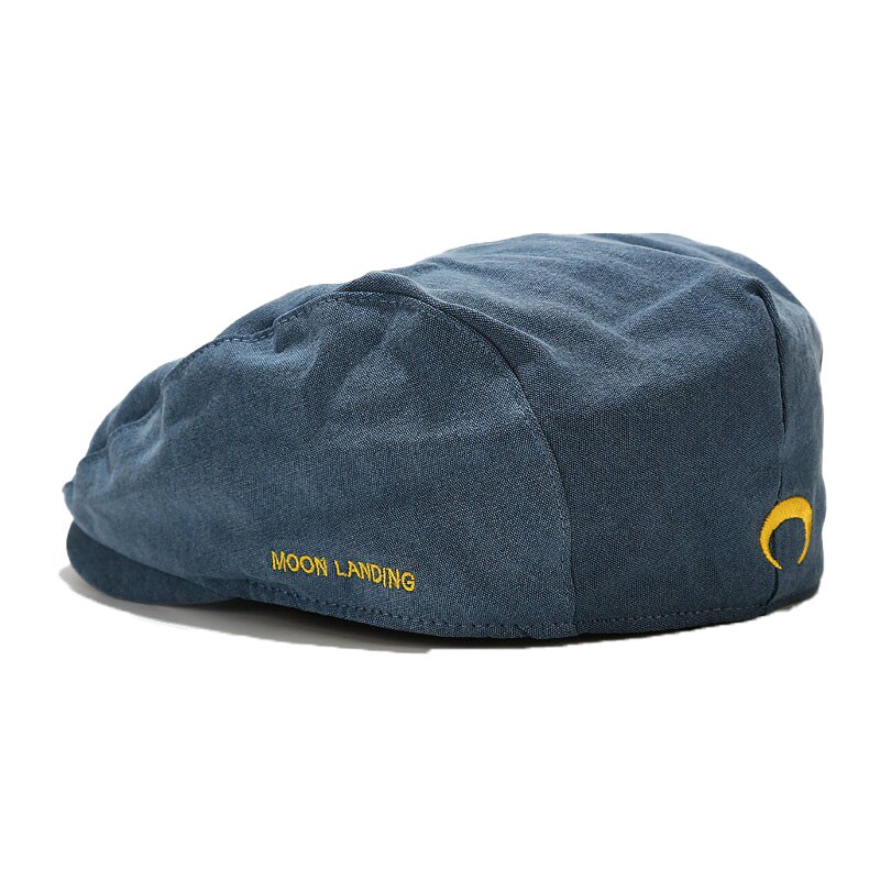Béret inversé brodé avec lettres et lune, casquette de journal unisexes Vintage, nouvelle tendance, Style décontracté polyvalent, vêtements de rue: Blue