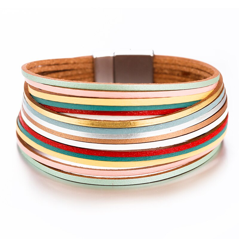 ALLYES Simple Leather Bracelets for Women Mulitlayer Mix Color Wide Wrap Bracelet Female Jewelry