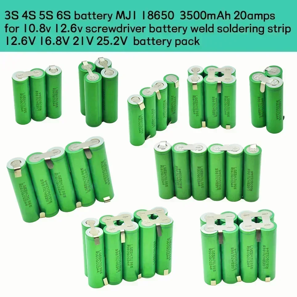 18650 MJ1 3500mAh 7000mAh 20 amps 3S 4S 5S 6S 8S 7.4V 12.6V 14.8V 18V 25.2V 29.6V For Screwdriver batteries weld battery pack