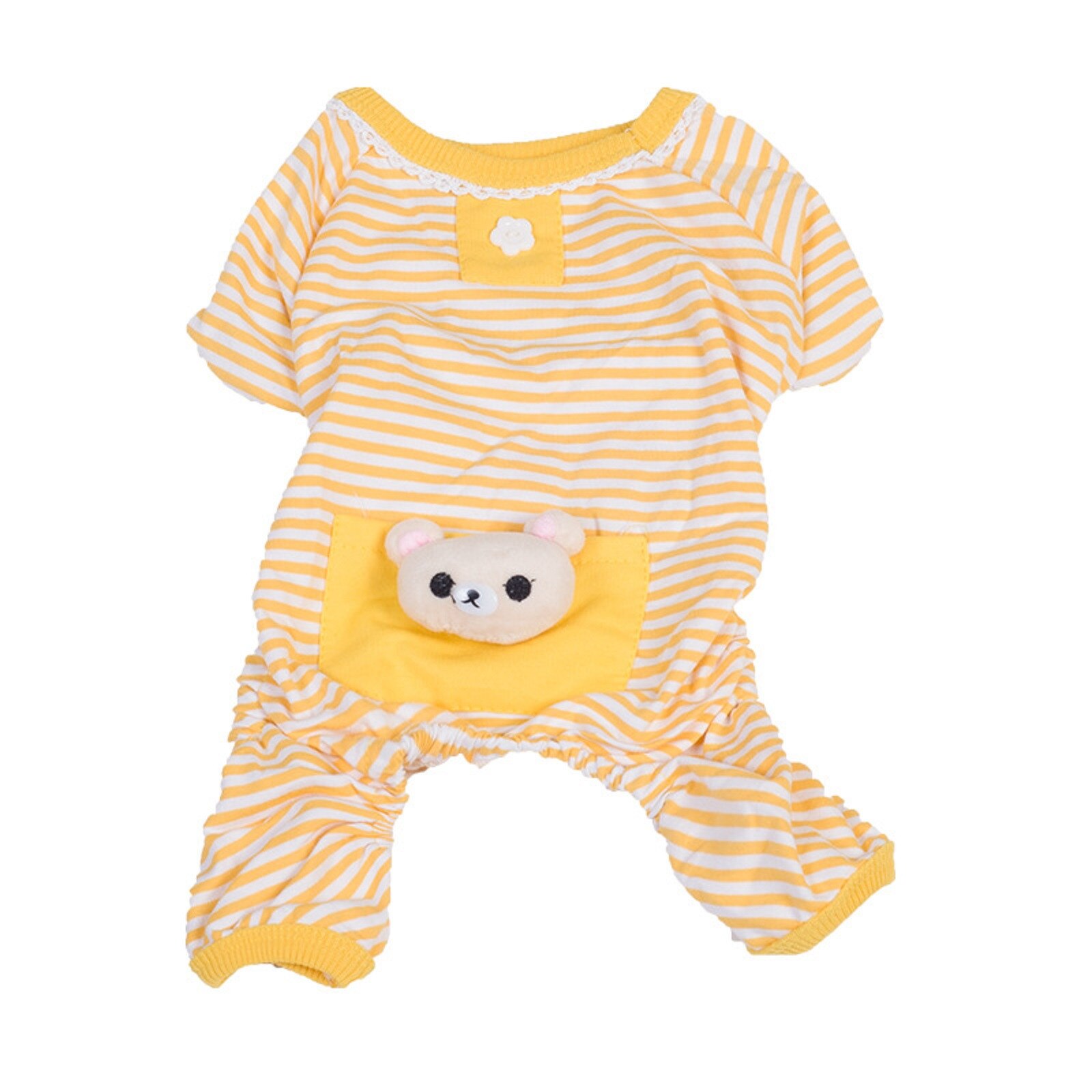Hond Kat Kleding Geel Gestreepte Mode Hond Jumpsuits Voor Kleine Honden Bulldog Chihuahua Hond Leuke Huisdier Jumpsuit Met Zakken: YELLOW / XL