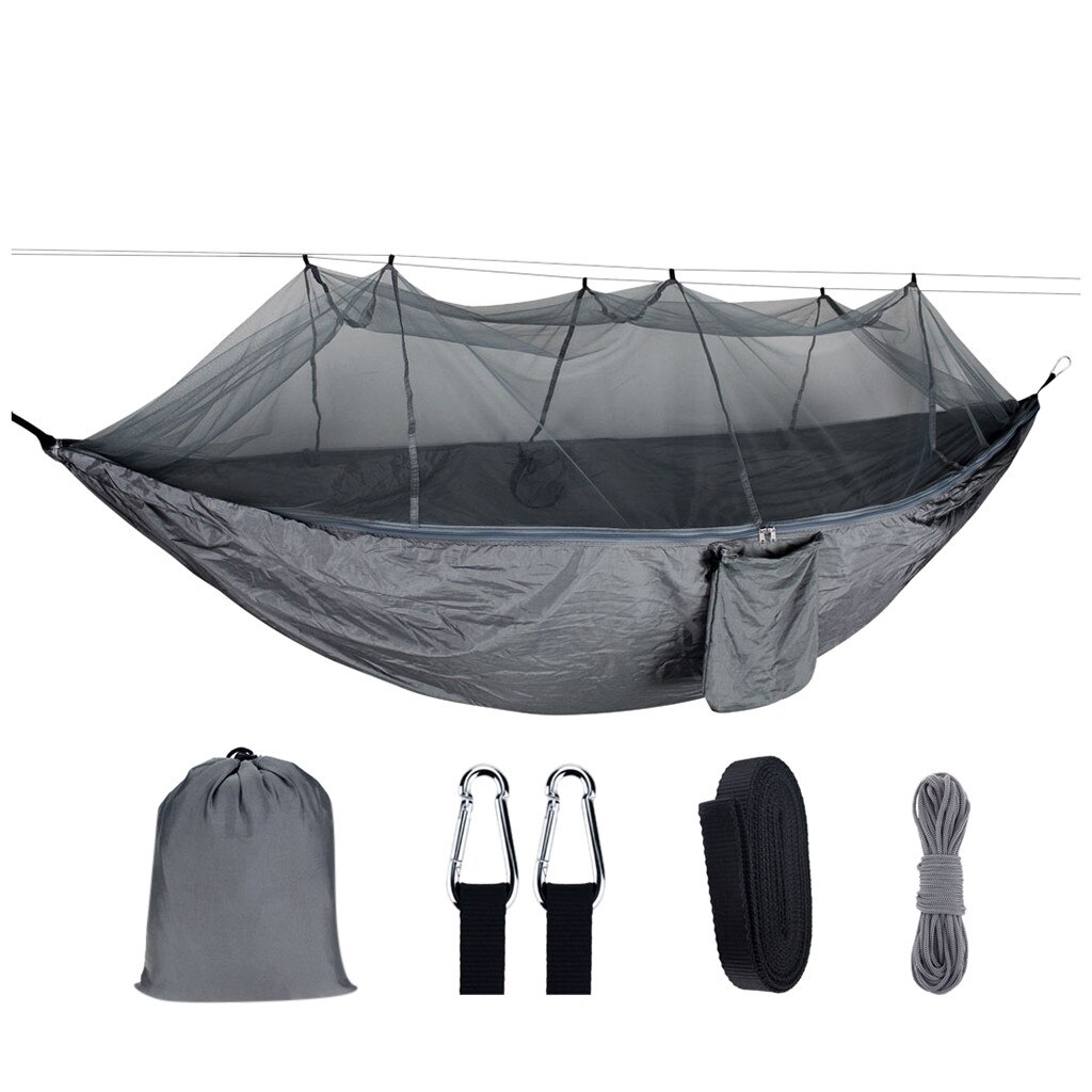 Hamaca al aire libre doble mosquitera bolsa de almacenamiento hamaca hebilla de hamaca cordón traje al aire libre Camping # YL5: Gray 