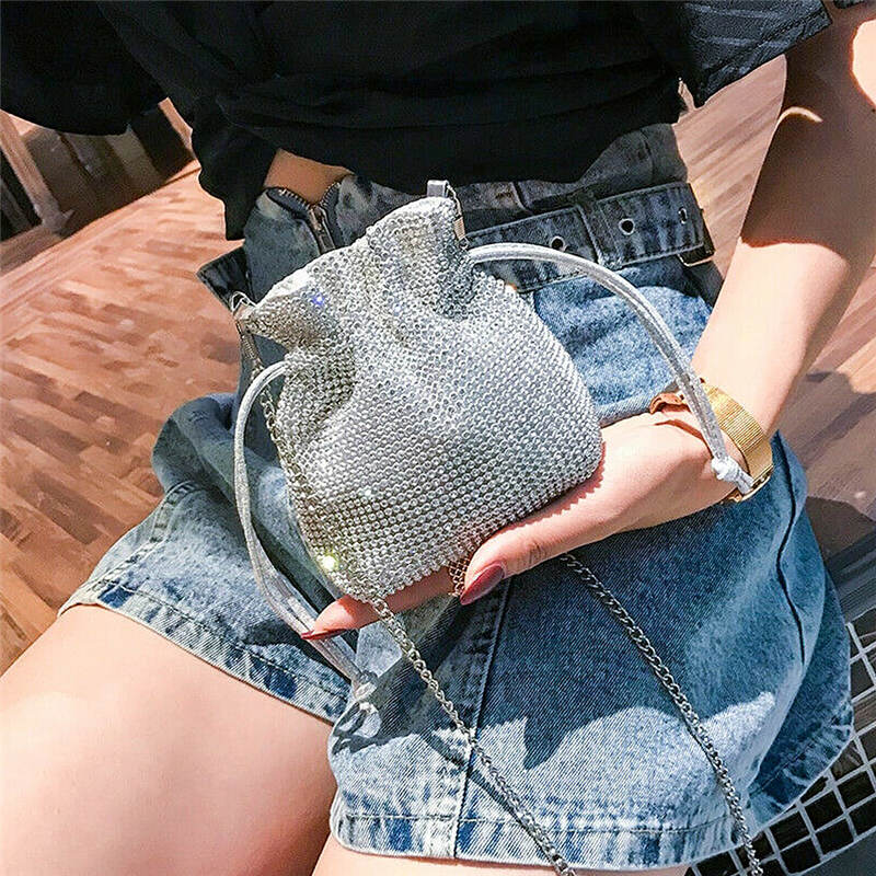 Shinny Rhinestone Decor Mini Handbag Chain Shoulder Bag Crossbody Bag For Women