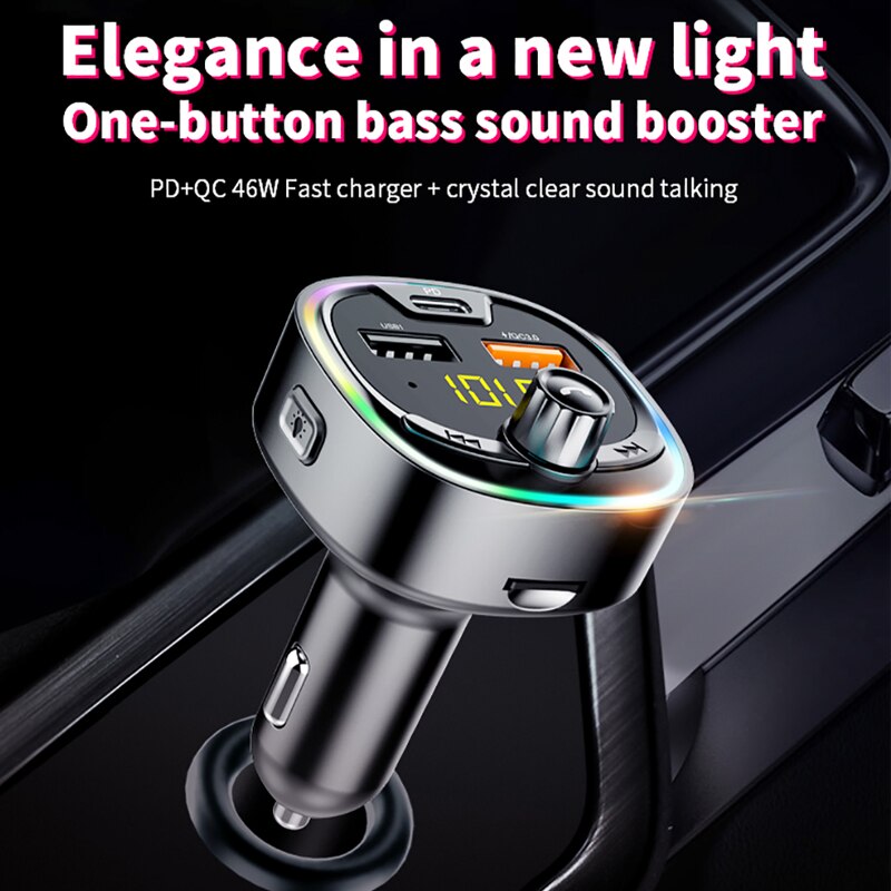 VR robot HIFI EQ Bluetooth 5.0 Car MP3 Player FM Transmitter Adapter Wireless Handsfree Car Kit with PD +QC 3.0 Quick Charge