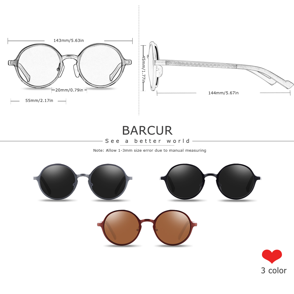 BARCUR Black Goggle Male Round Sunglasses Luxury Brand Men Glasses Retro Vintage Women Sun Glasses UV400 Eyewear