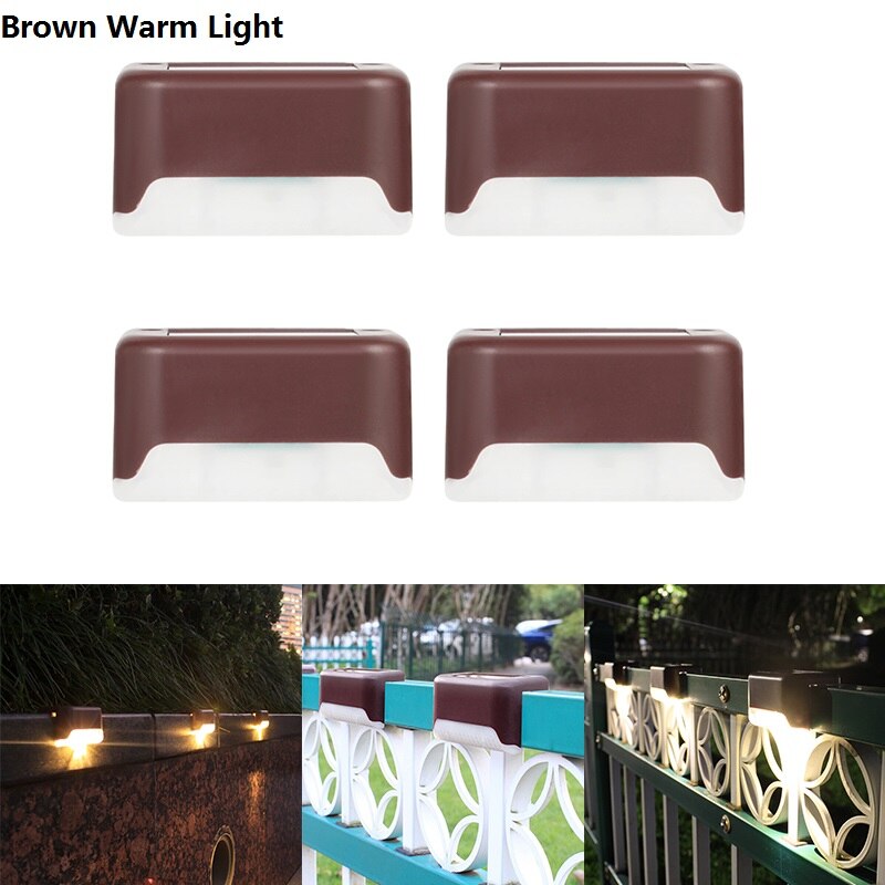 4pcs Solar Deck Lights IP65 LED Lamps for Outdoor Pathway Stairs Steps Fence Yard Low Power Consumption and Power Saving: Brown Warm Light