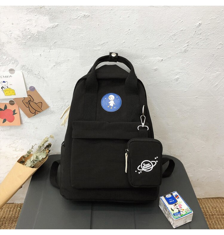 Girl Heart Ins Super Fire Girl Schoolbag Fifth And Sixth Grade With Simple Schoolbag Korean Version Harajuku Ulzzang Backpack: Black