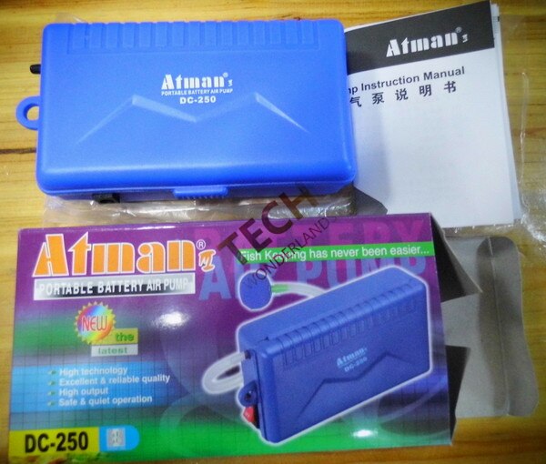 Atman DC-250 pompa di ossigeno portatile batteria a secco per la pesca pompa 0.3W acquario pompa di aria
