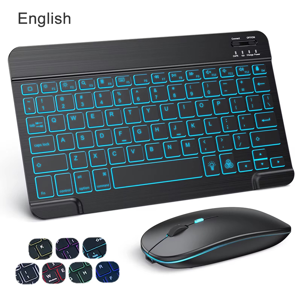 10-inch verlicht voor iPad-toetsenbord en muis Bluetooth-toetsenbord met achtergrondverlichting voor IOS Android Windows Draadloos toetsenbord en muis: Kaki