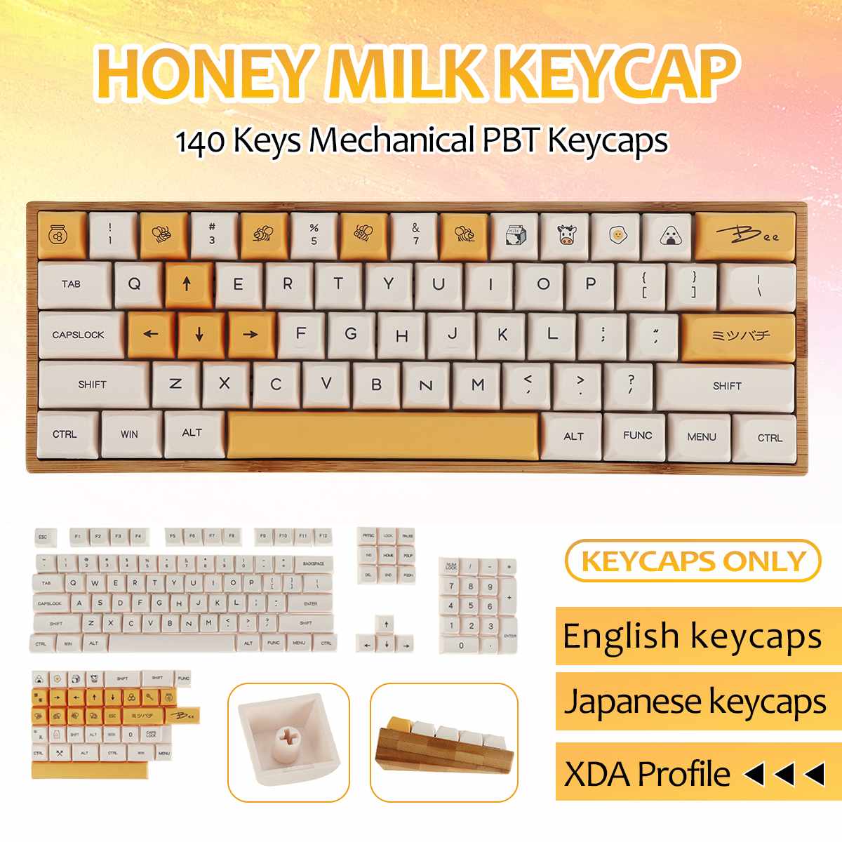 Keycaps 140 nøkkel pbt keycap farge-under xda profil melk hvit honning japanske eller engelske keycaps til spilling mekanisk tastatur