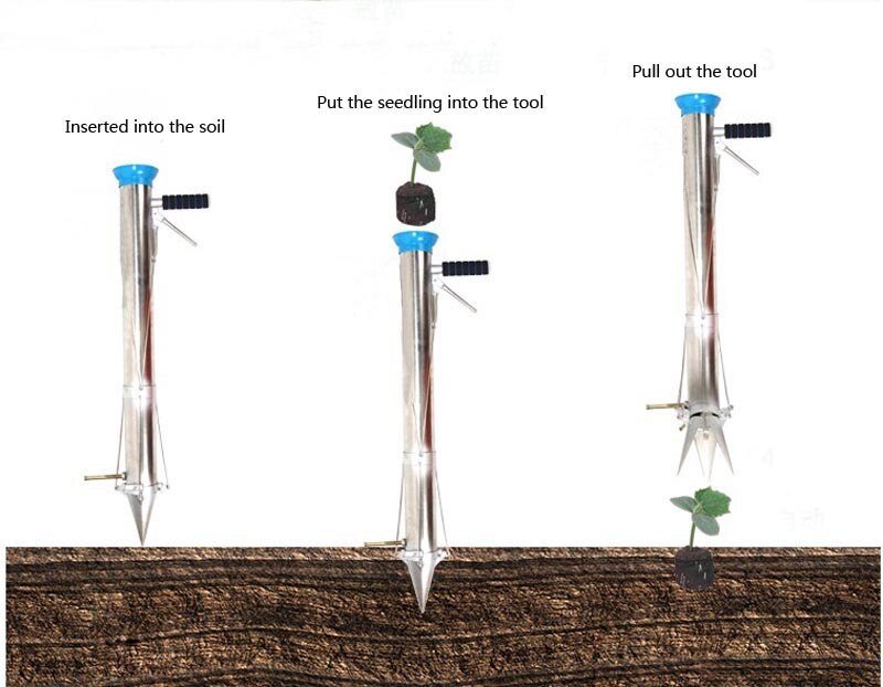 Intbuy simple tige manuel planteur transplanteur semoir semis bulbe outil de plantation à main avec pédale en acier inoxydable