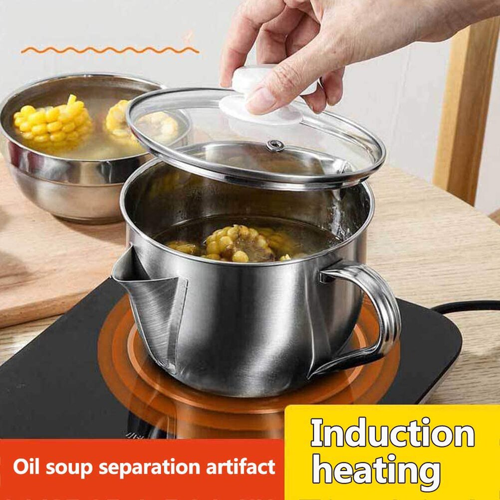 Separador de aceite de acero inoxidable tazón de filtro de aceite para el hogar con tapa olla grasa Skimmer