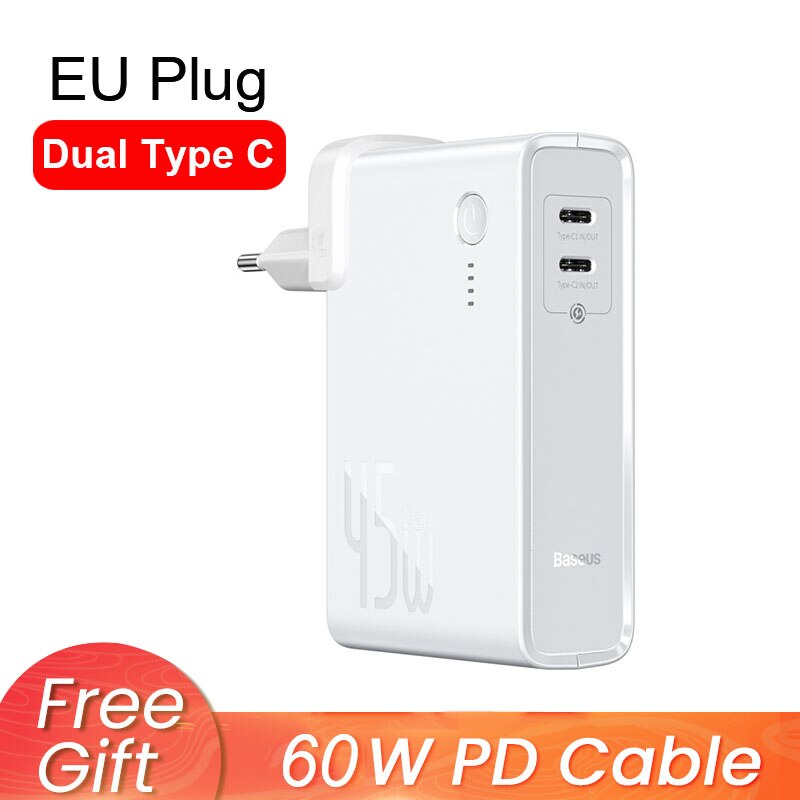 Baseus 2 In 1 Power Bank 10000Mah Gan Charger 2 In 1 Pd Qc 3.0 Afc Snel Opladen Usb oplader Voor Iphone Samsung Voor Macbook Pro: EU Dual Type-C White