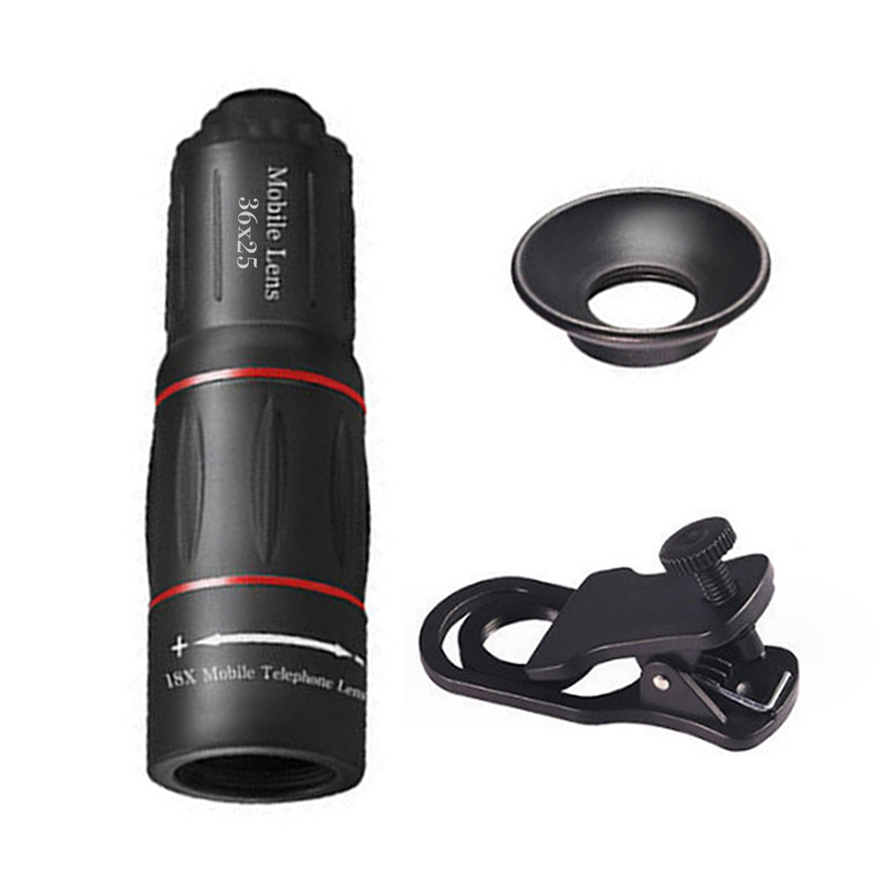 Lente de cámara de teléfono móvil 18/28/36X, telescopio Monocular con Zoom Universal, lente de telescopio óptico para acampar, cazar y deportes: Blanco