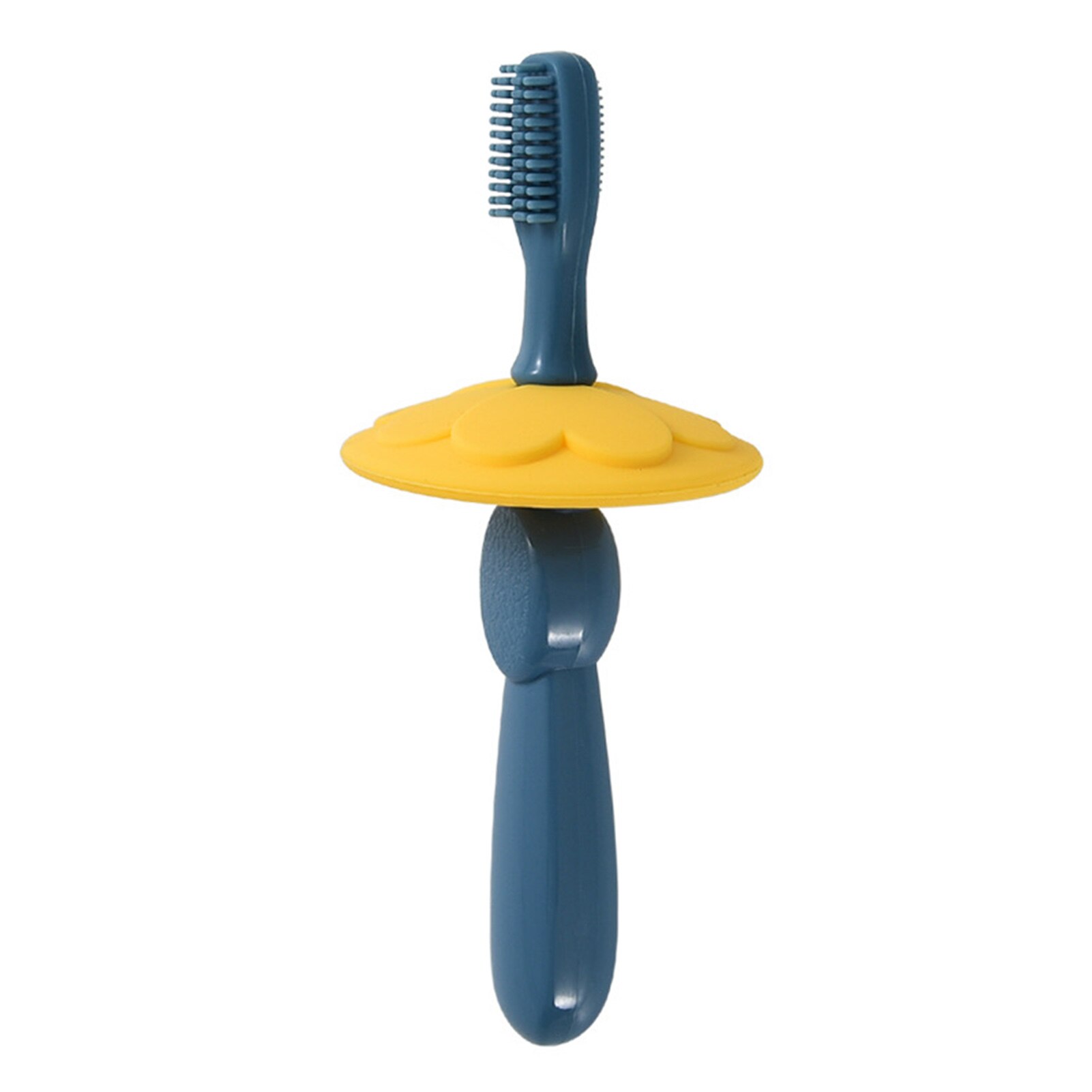 Bonito práctico y cómodo cepillo de dientes de silicona cómodo con flor duradera, cerdas suaves, suministros de cuidado de limpieza bucal para recién nacidos: Azul