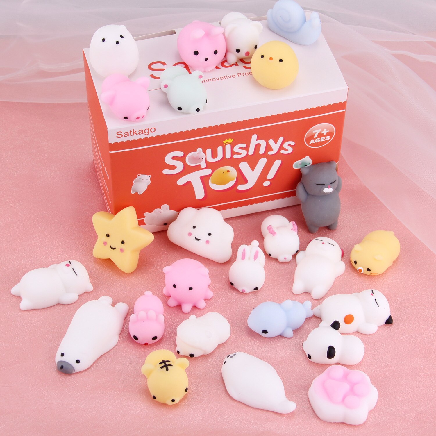 Satkago Kawaii Fidget Toys Pack Soft Squishy Squeeze Toy for Anti Stress Cartoon Animal for Kids Adults Relieves Anxiety