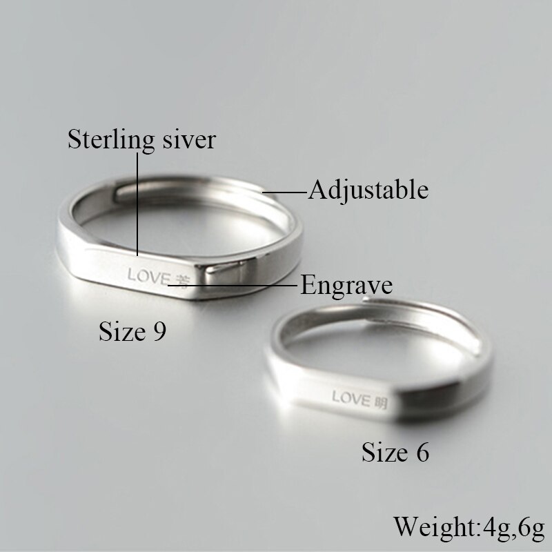 925 Sterling Silver Lover Anelli Classic Semplice Anello di Apertura per Le Donne e Gli Uomini Coppie Monili di Cerimonia Nuziale FAI DA TE Incidere