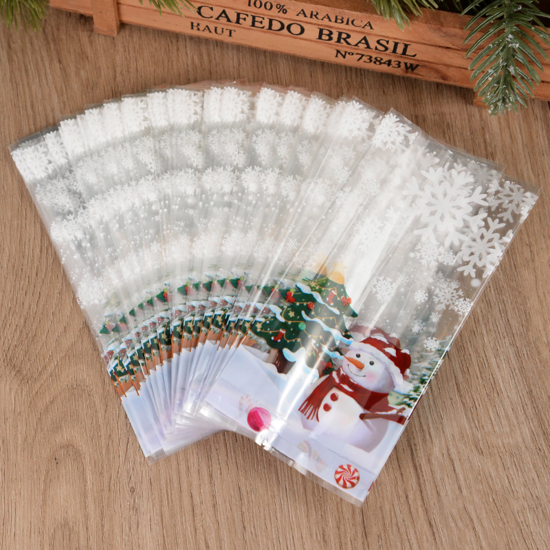 25/50pcs Snowman Cookie Baking Packaging Bags Candy Snack Bag Xmas Tree Snowflake Christmas Year Party Decorations