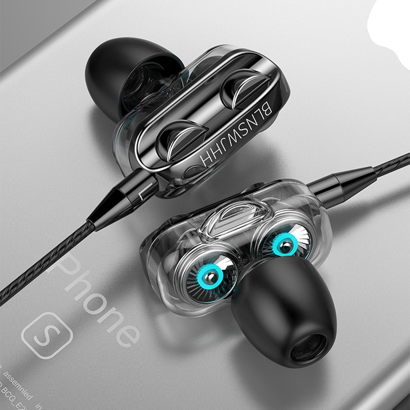 Dual Speaker Wired Earphone Headphones Headset For iPhone Xiaomi Computer Dual Driver Stereo Sport Earbuds Earphones hwith Mic