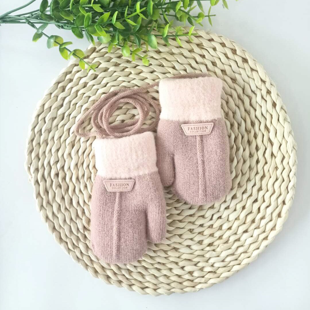 Kinderen Cartoon Opknoping Hals Fluwelen Gewatteerde Meisjes Outdoor Koude Warme Winter Gebreide Handschoenen Kinderen Voor 2-5Y: Dark Pink 3-6Y