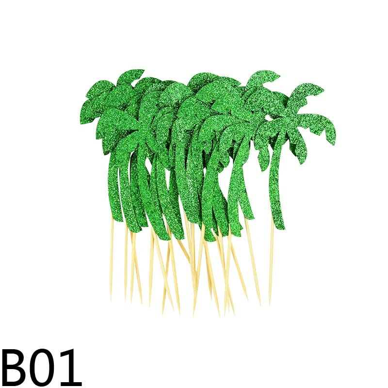 10pcs Glitter Paper Cake Topper Coconut Flamingo Cactus Flowers Leaf Cupcake Toppers Baking Decor Birthday Hawaii Party Supplies: B01