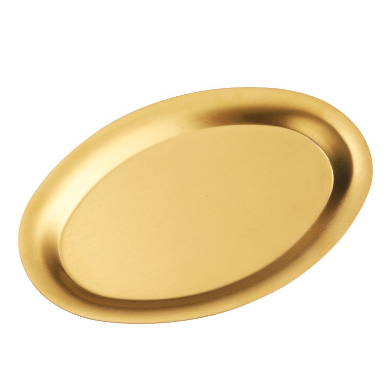 304 Stainless Steel Oval Golden Grill Plates Shallow Flat Bowls Fish Dish Food Dessert Tray