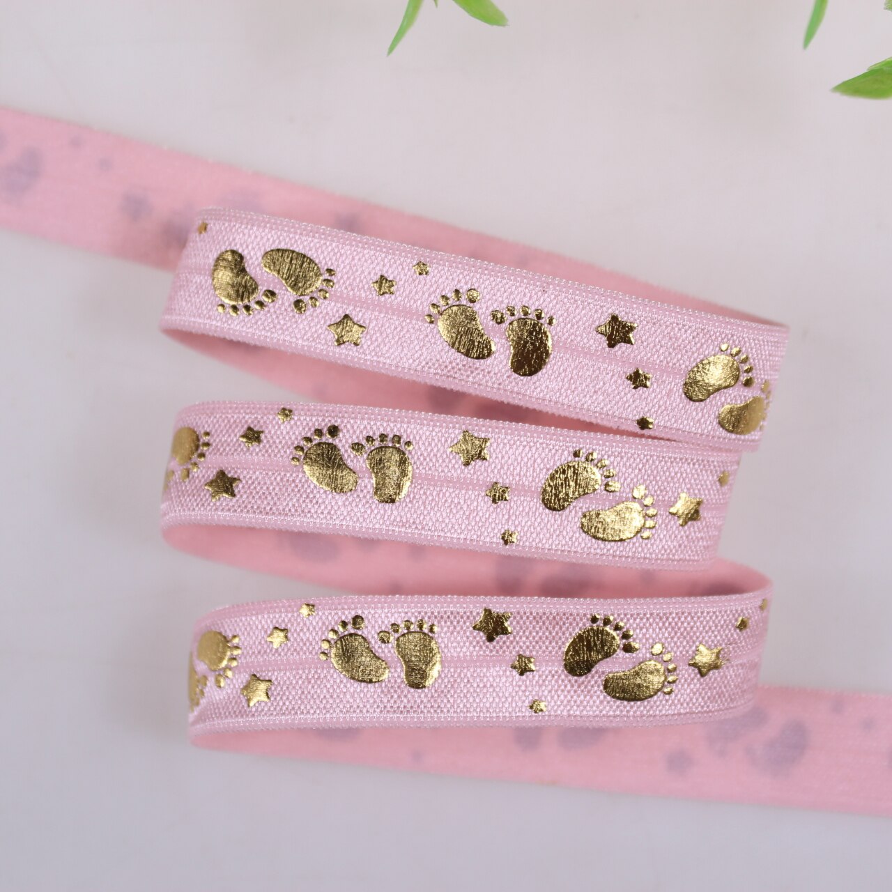 5 farben Gold folie Baby Fußabdruck Gedruckt Feind elastische 5/8 &quot;falten über elastische 50 Meter Profi los: F074-123