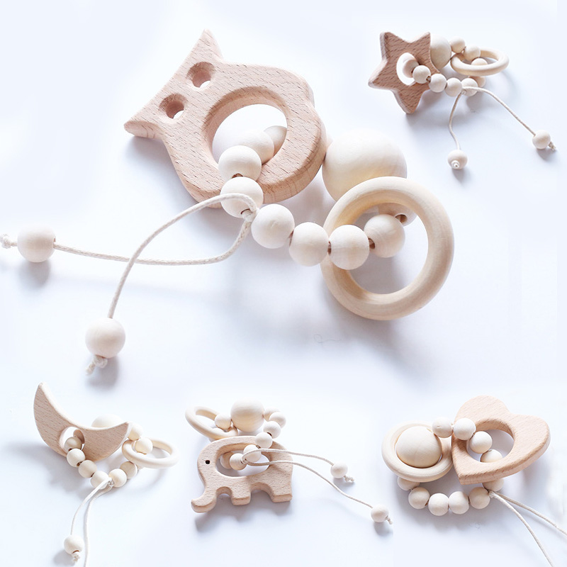 Wooden Teether Baby Bracelet Animal Shaped Jewelry Teething For Organic Wood Beads Baby Rattle Stroller Accessories Toy