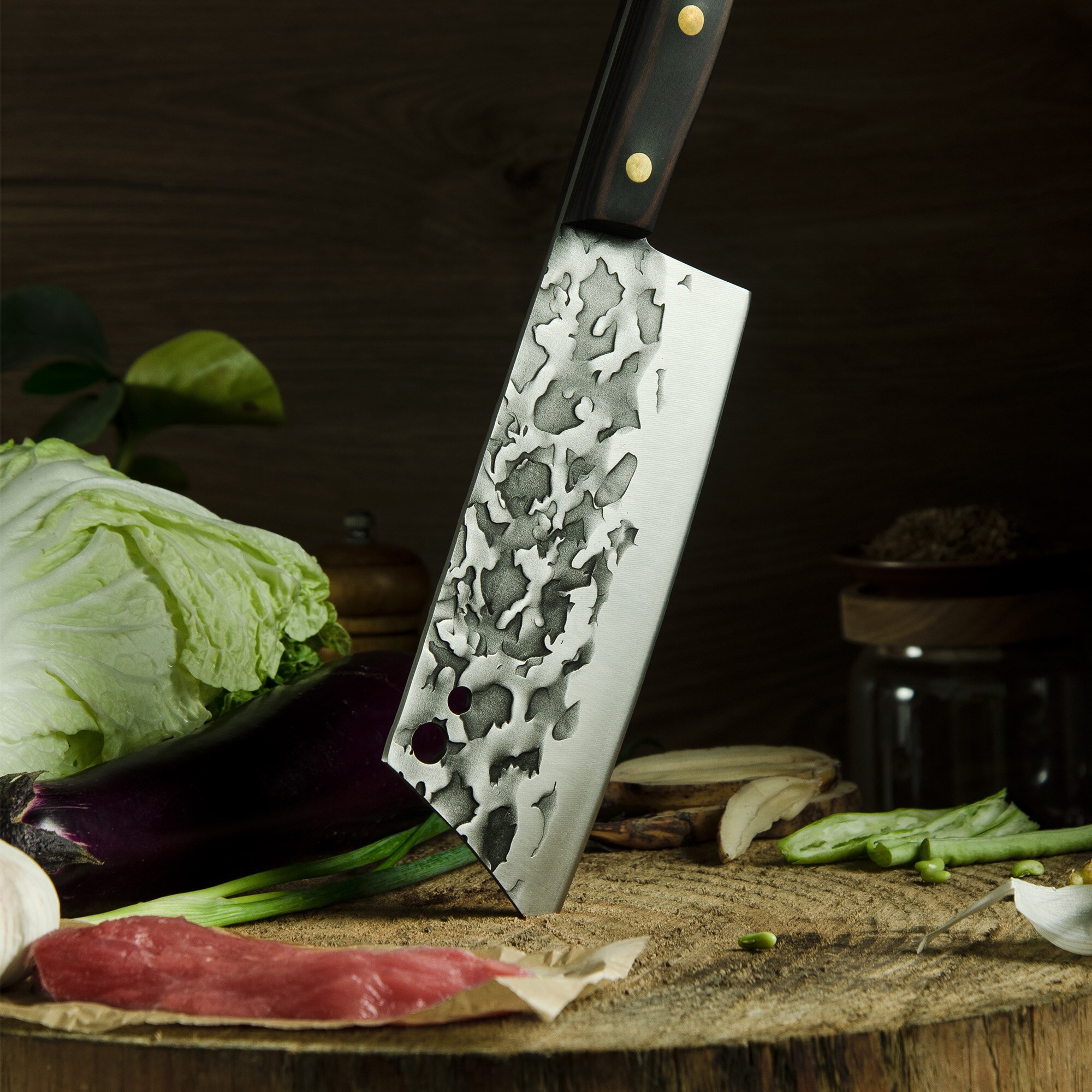 Juego de cuchillos de carnicero para cocina, afilador completo de acero inoxidable de 7 pulgadas, accesorio de cocina para picar carne y pescado, caja de