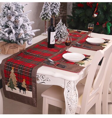 Duker til rektangulært bord jul duke dekorasjoner til fester lin duk med broderi kjøkkenpynt: 180 x 35 cm