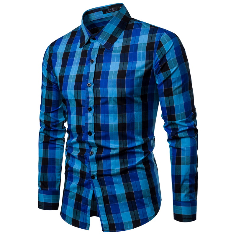 WSGYJ Men Plaid Shirt Long Sleeve Shirts Casual Multi-color Checkered Cotton Chemise Homme