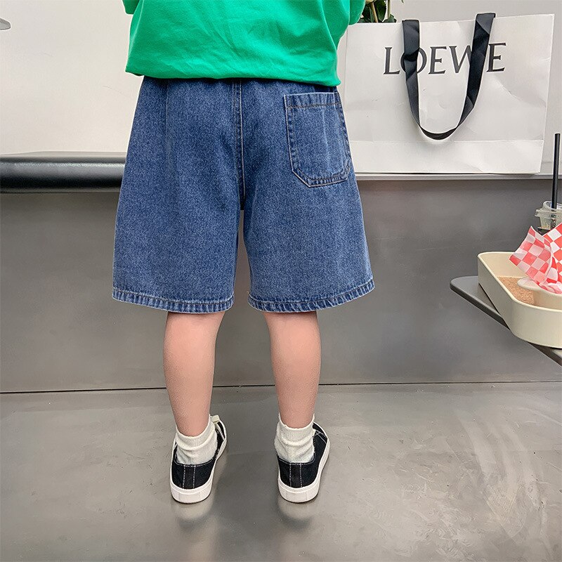 Summer Boys solid color patchwork denim shorts Children loose all-match knee length pants