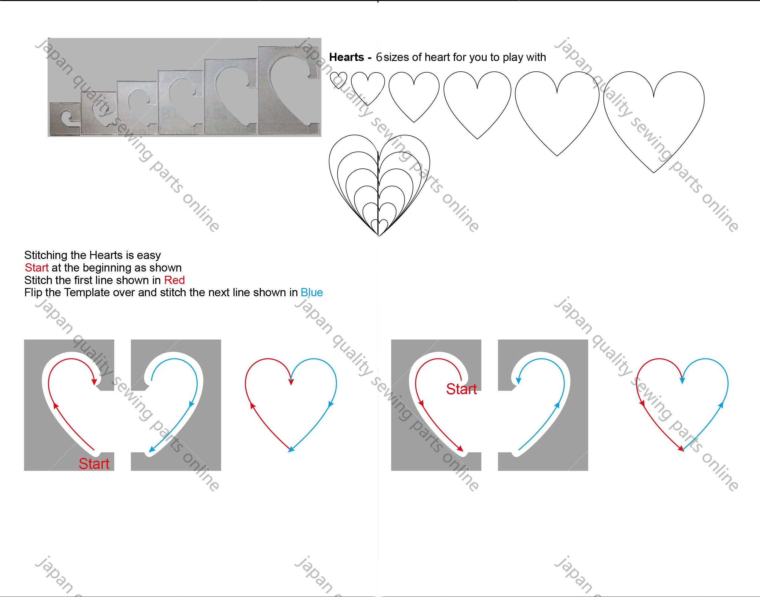 Hjerte mal ekspansjonslinjal lappeteppe linjal for symaskin med lav skaft 1 sett = 6 stk # qh -6