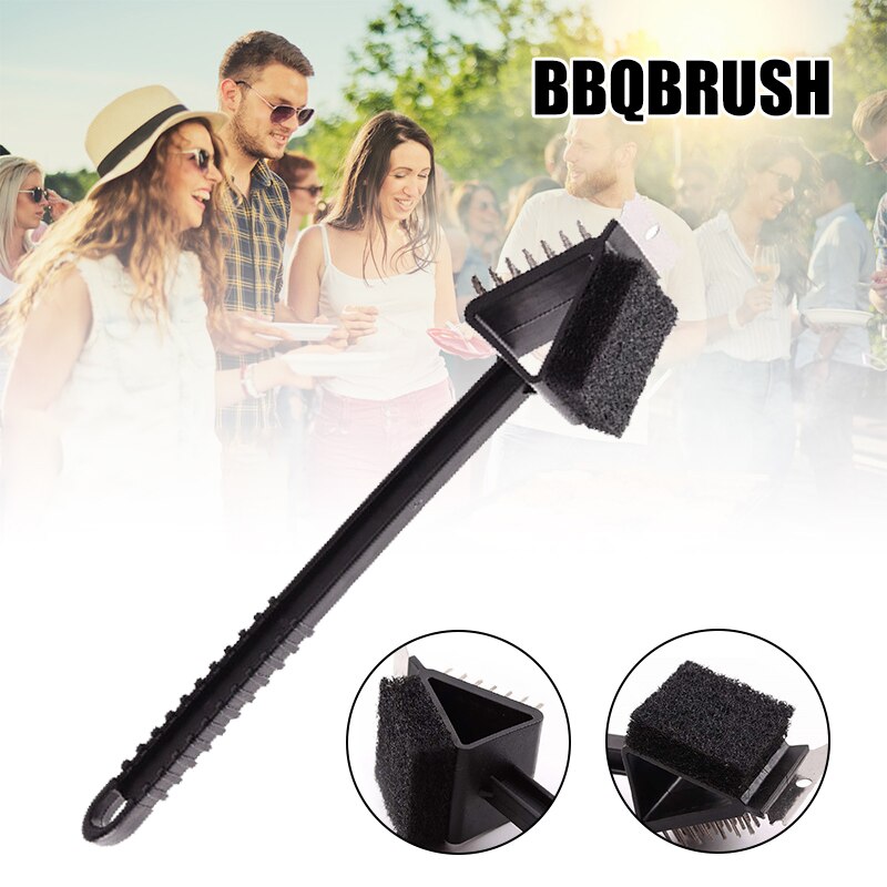 3 in 1 Barbecue Grill Brush With Scraper and Sponge Stainless Steel BBQ Easy Clean Tool Universal Premium Brush BOM666: Default Title