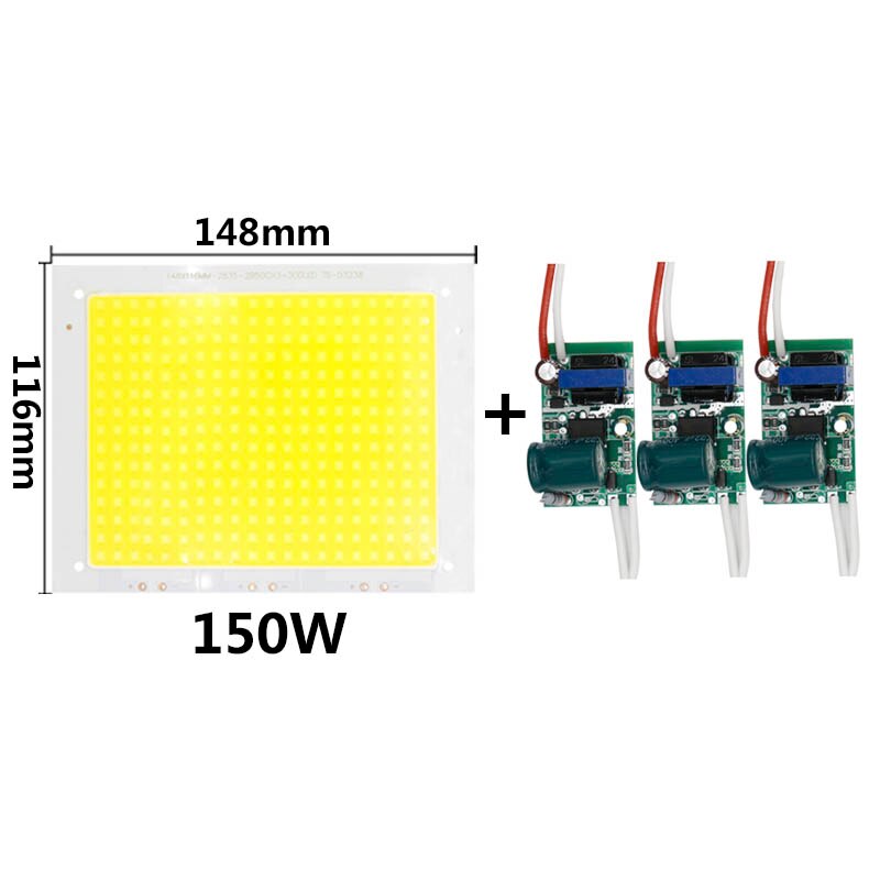 Diodes lumineuses haute puissance avec pilote 50W puce LED W 100W 150W, lumière à large faisceau, SMD2835, lumière d'extérieur, blanc froid, 90-200 V, 260: 150W LED with driver