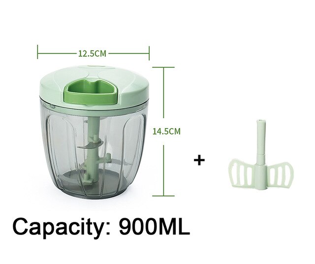 400/900ml kraftfulde madhakker hakkemaskine kødkværn hånd-power mixer blender til at hakke kød frugt grøntsag nødder river skærer: Lysegrøn 900ml