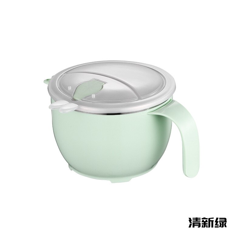 304 Rvs Instant Noodle Kom Studenten Slaapzaal Draagbare Container Japanse Stijl Grote Volume Met Eetstokjes Lepel: 304 Single Instant Noodle Bowl  Green 