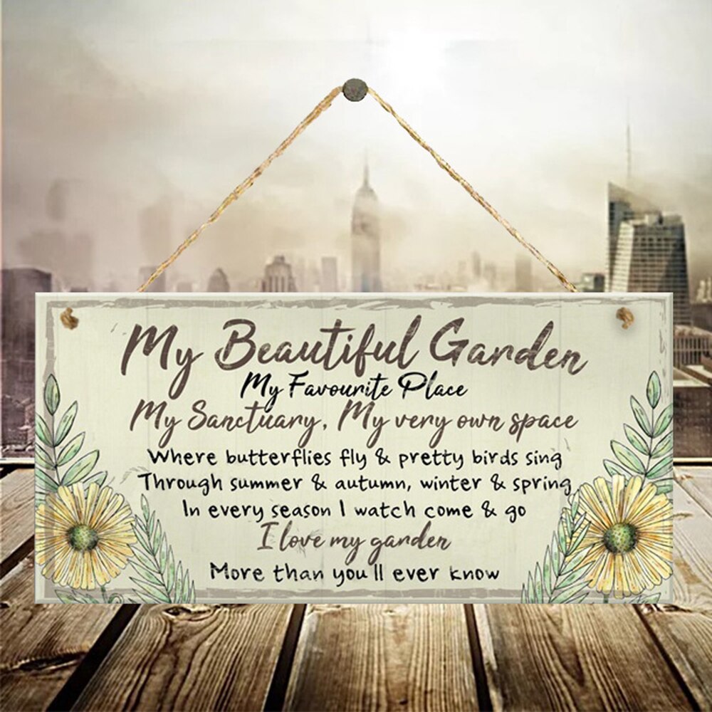 My Beautiful Garden Hanging Plaque Rectangular Wooden House Sign Garden Shed Wall Hanging Home Decor Sign 10*20cm