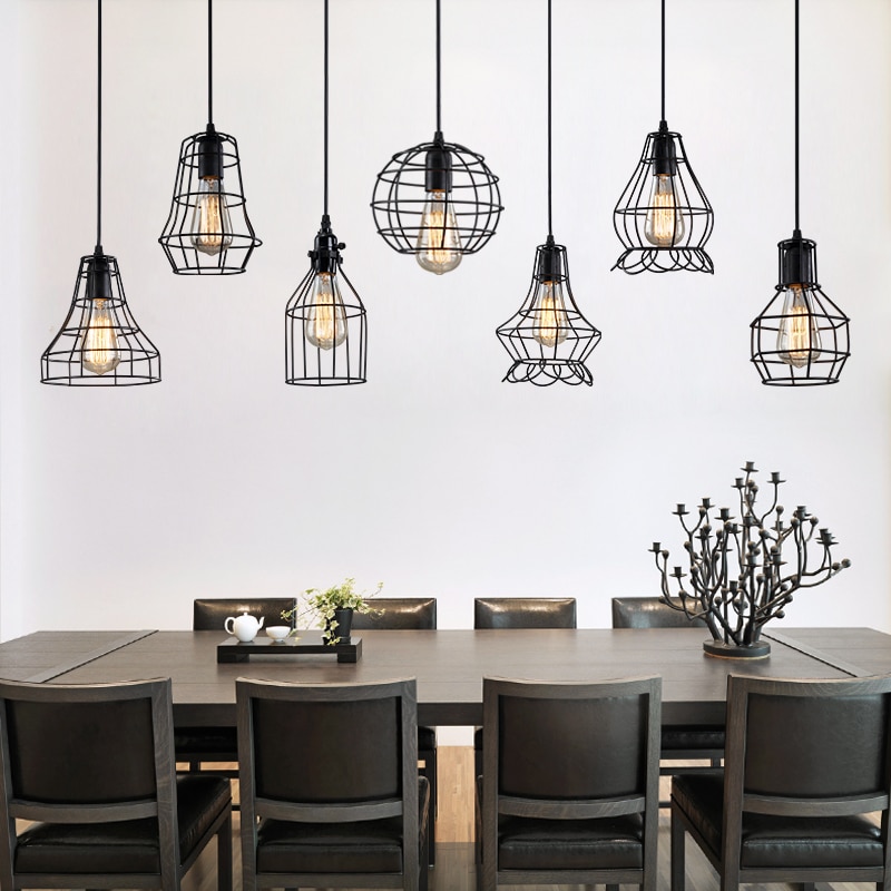 retro loft pendellys industriell vindjern hengende lampe ledet svart lysarmaturer til kjøkken stue restaurant  e27