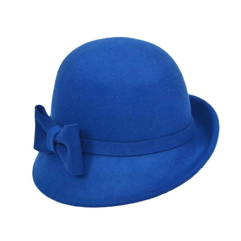 Vinter hat til kvinder 1920s gatsby stil blomst varm uld hat vinter cap dame fest hatte cloche motorhjelm femme asymmetriske fedoras: Blå