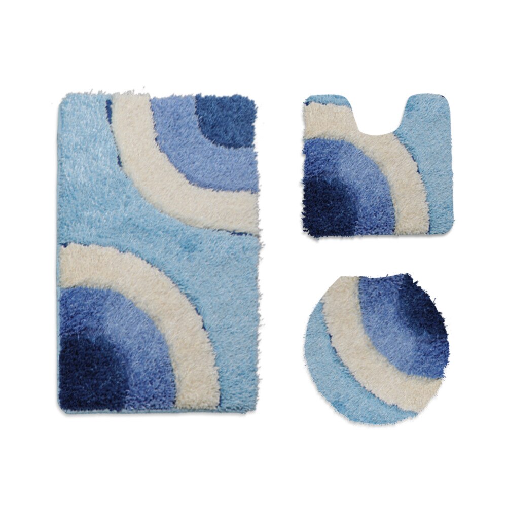 Europese geometrische abstracte flockmatset voor thuis toilet waterabsorberende antislipmat u-kussencombinatie driedelige badmat: 09